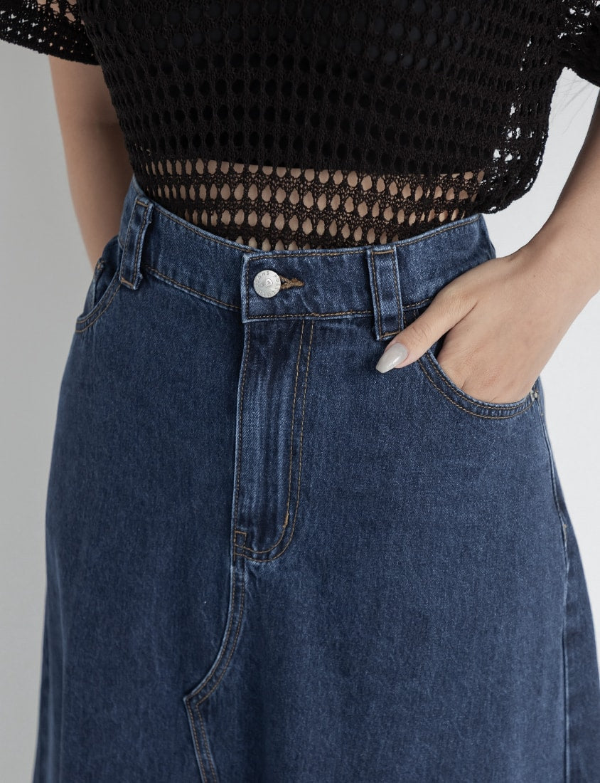 Cooling Tencel Denim Slit Plus Size Maxi Skirt