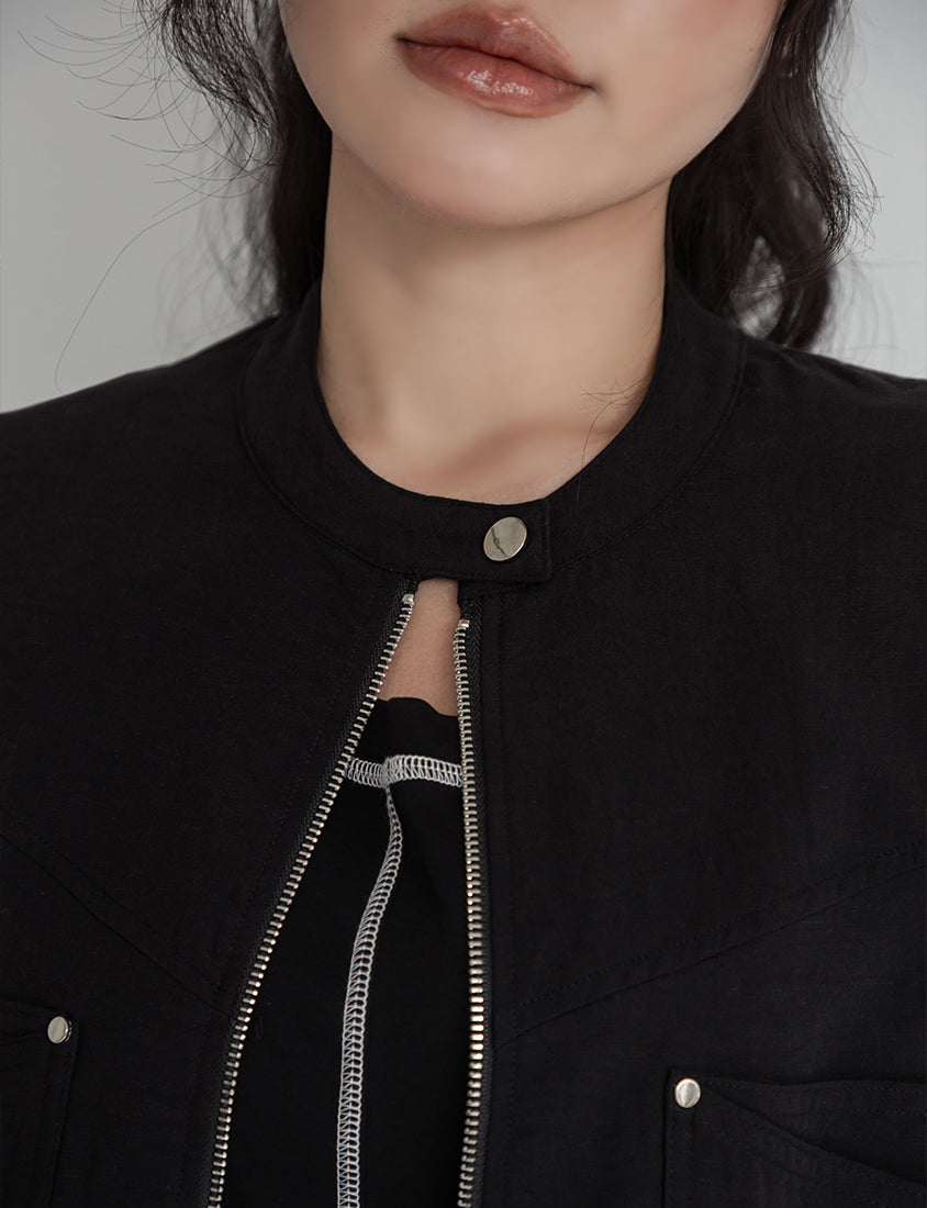 MUA! Lyocell Linen Contrast Stitch Plus Size Moto Jacket