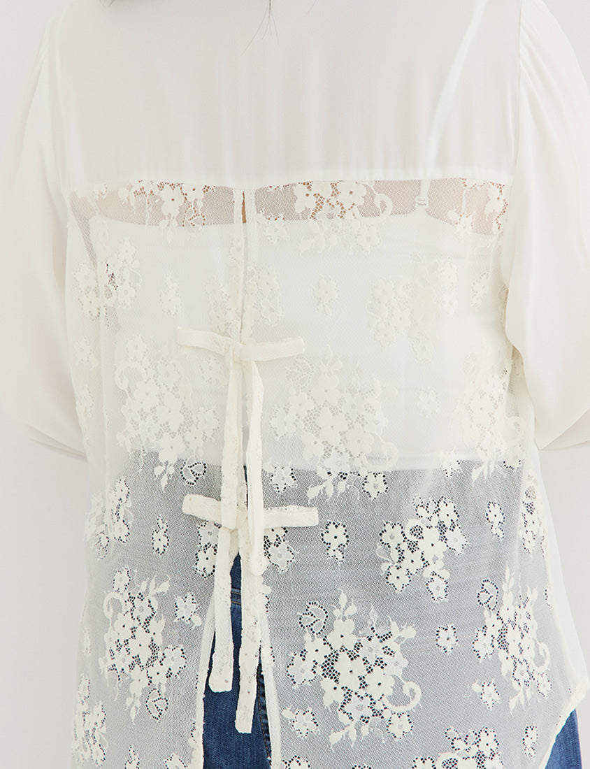 Elegant Lace Patchwork Semi-Sheer Chiffon Plus Size Shirt