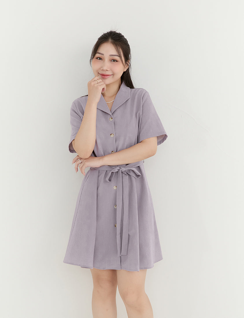MISS. Twill Chiffon Collar Plus Size Mini Dress (With Belt)