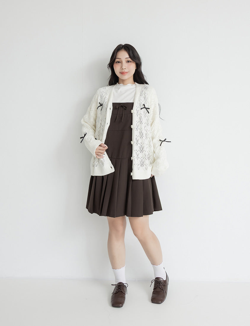 Sweet Bow-Detail Openwork Knit Plus Size Cardigan