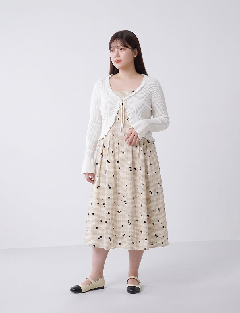 Floral Check Pleated Flare Plus Size Maxi Dress