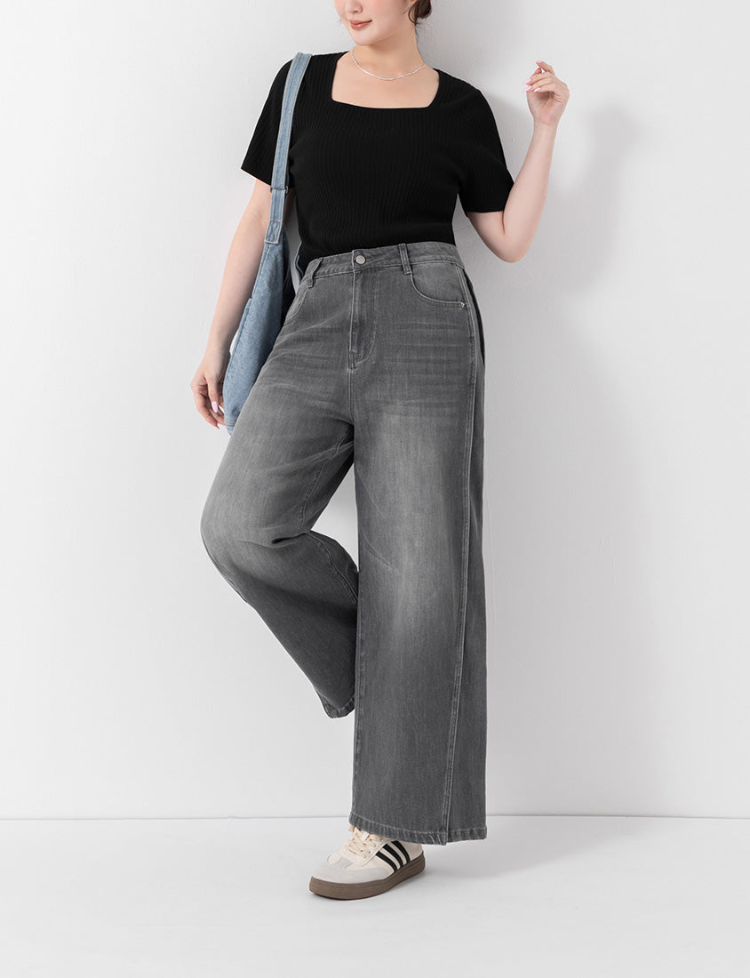 Geometric Seams Panel Slimming Plus Size Jeans