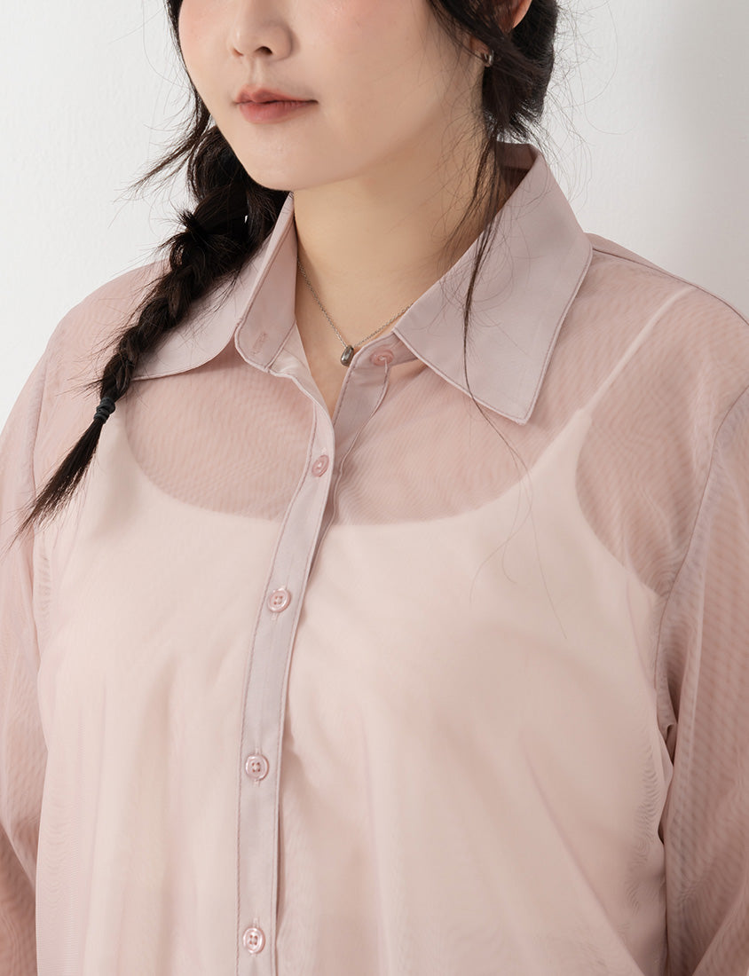 MISS. Japanese-Inspired Ethereal Sheer Layered Plus Size Shirt