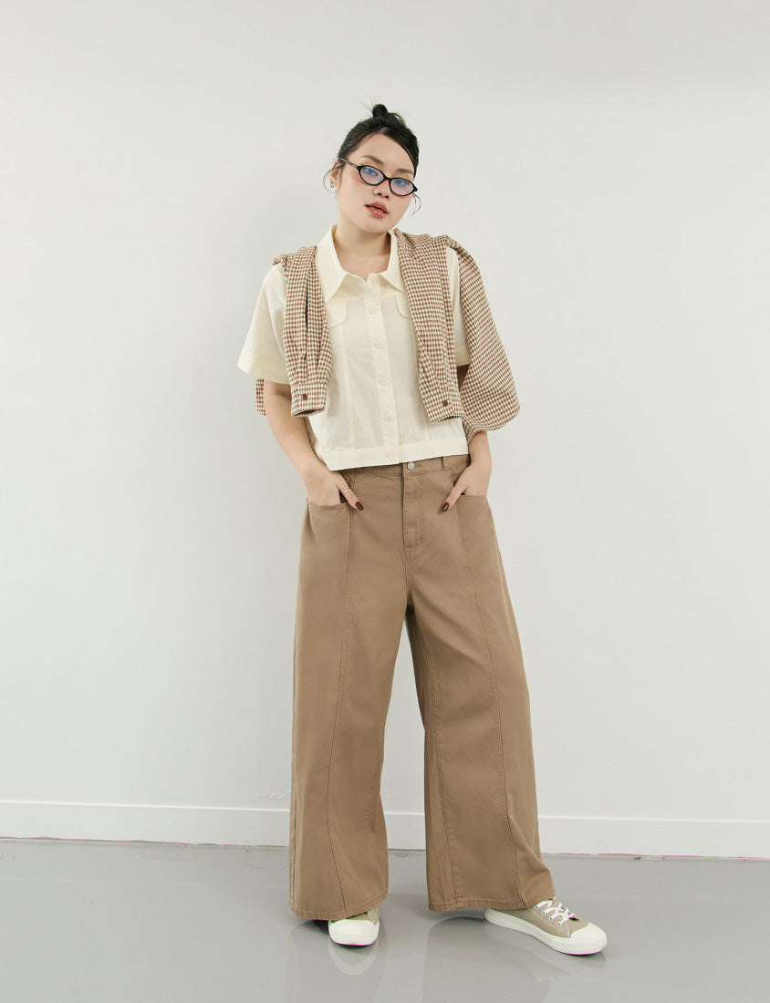 Standard Perfect Fit Twill Cotton Plus Size Wide Pants