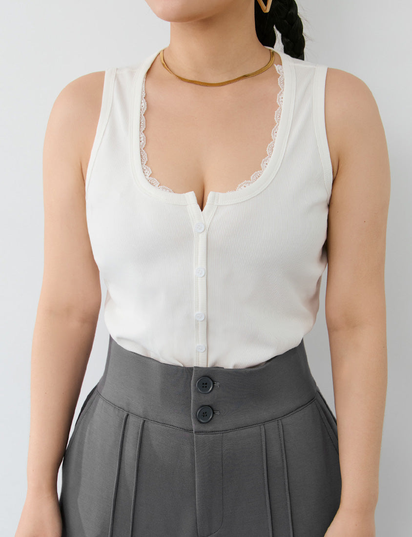 MUA! Faux Button Lace Panel Plus Size Ribbed Vest
