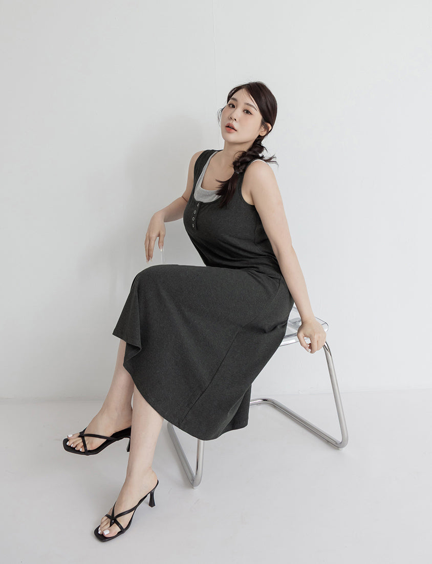 Skin-Friendly Stretch Faux Two Piece Plus Size Maxi Dress
