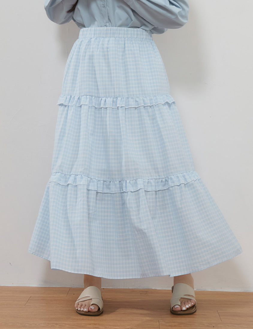 Japanese Style Sweet Tiered Plaid Plus Size Maxi Skirt
