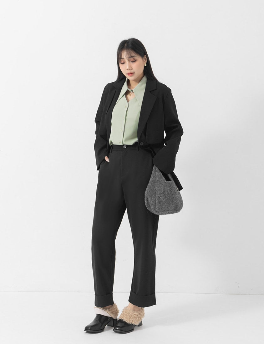 MISS. Boyfriend Style Cropped Cuffed Plus Size Tailored Pants