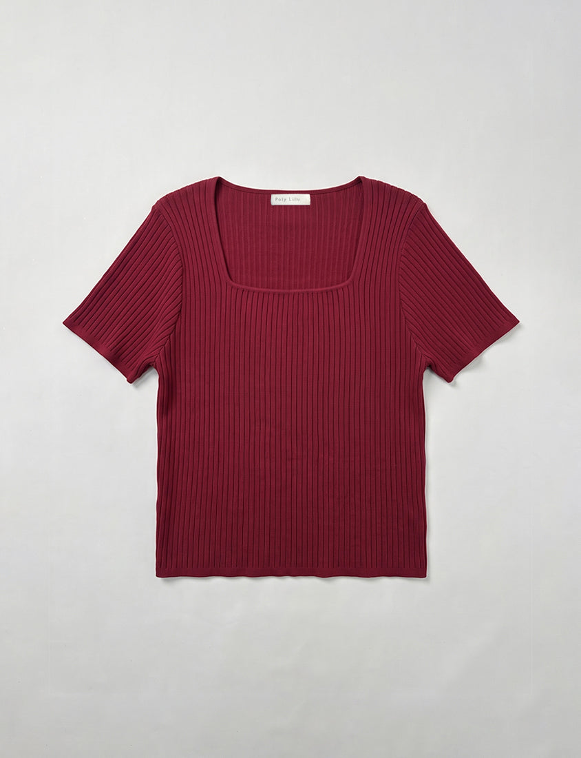 Classic Multicolor Square Neck Ribbed Knit Plus Size Top