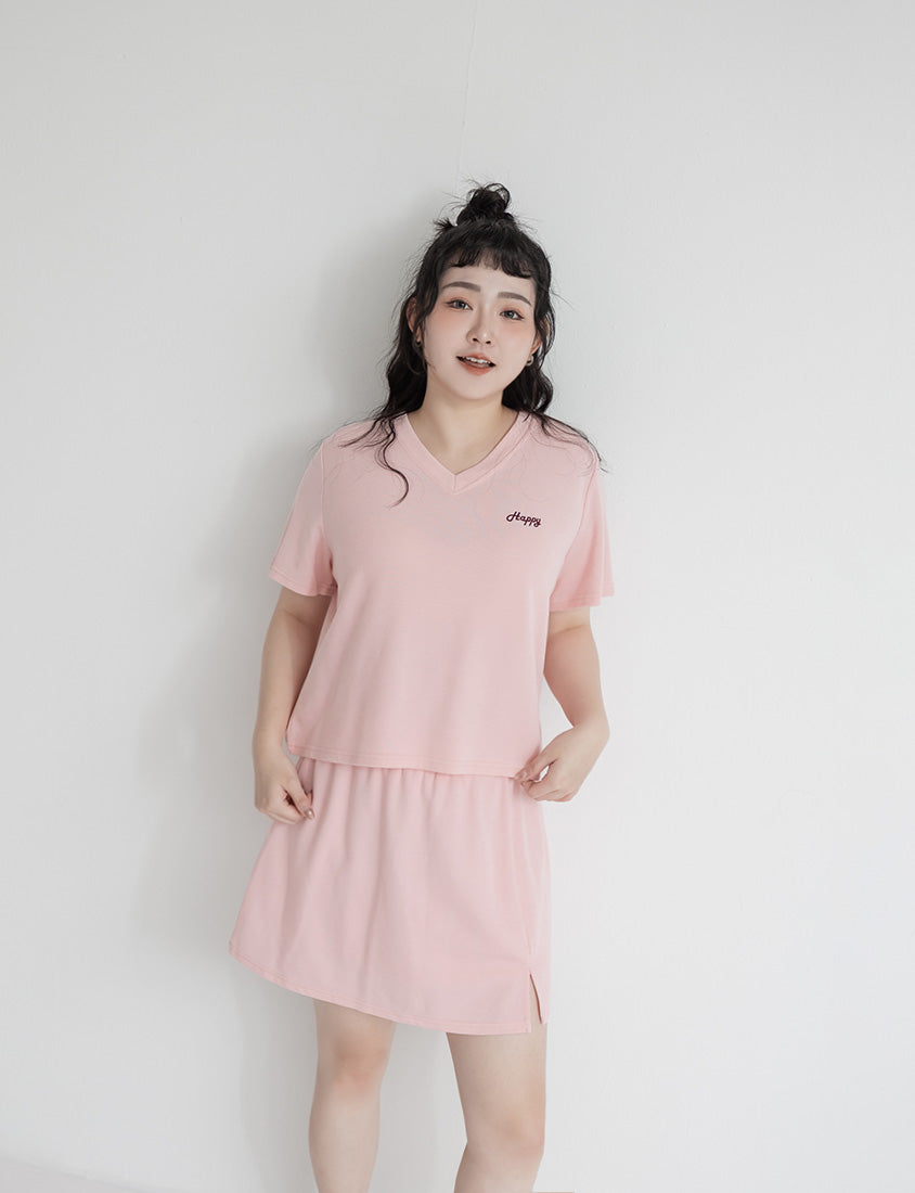 Soft Stretch Cotton Minimal Embroidered V-Neck Plus Size Tee