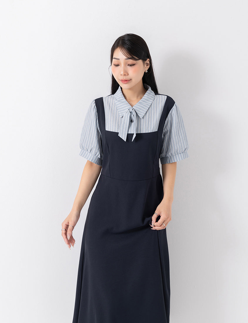 MISS. Elegant Faux Two-Piece Panel Stripe Plus Size Maxi Dress