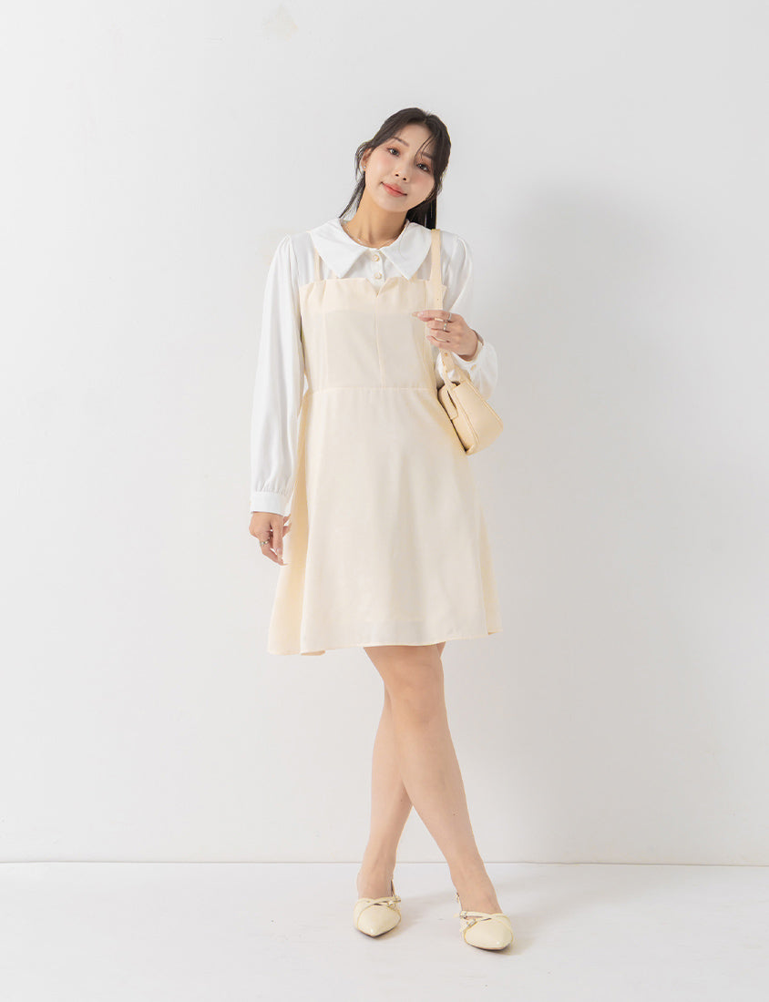 MISS. Smart Collared Faux Two-Piece Strap Plus Size Mini Dress