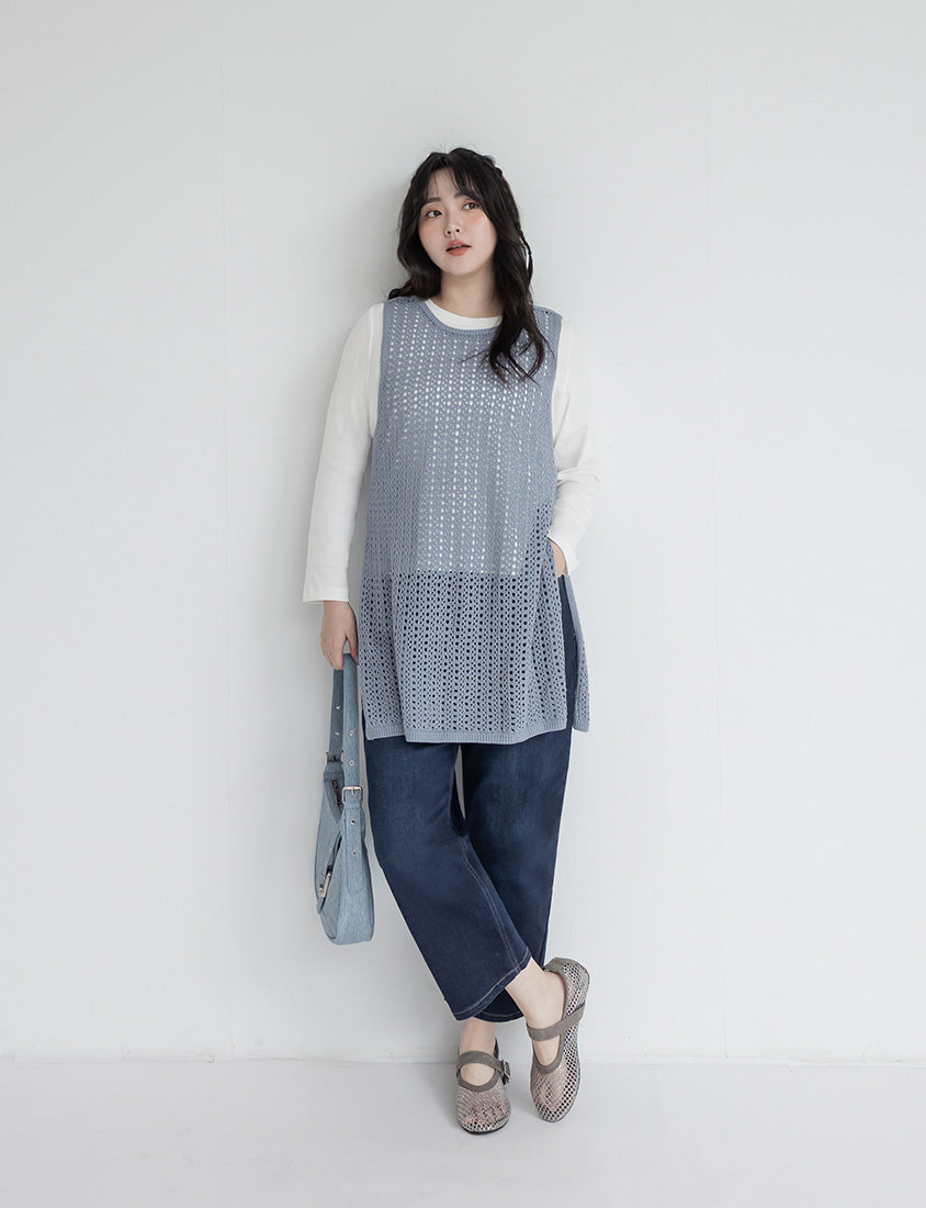 Japanese Style Layered Knit Cutout Plus Size Two-Piece Set