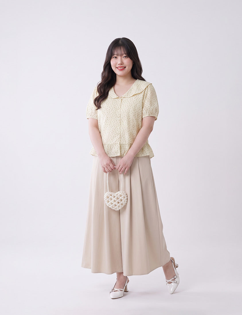 Fresh Floral Collared Cinched Waist Plus Size Blouse