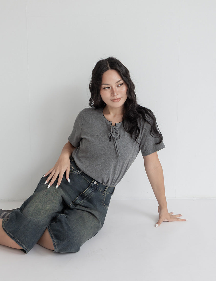 Korean Style Vintage Washed Plus Size Cropped Jeans