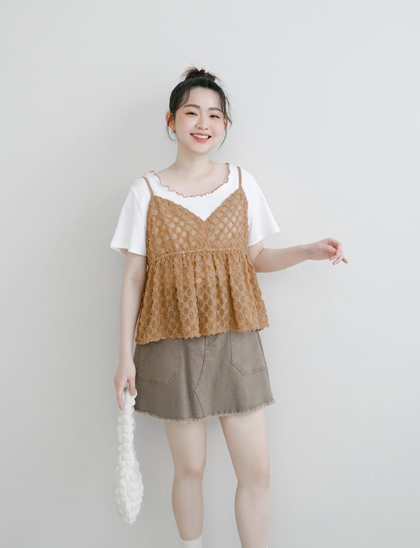 Two-Piece Japanese-Style Color-Block Plus Size Top Set