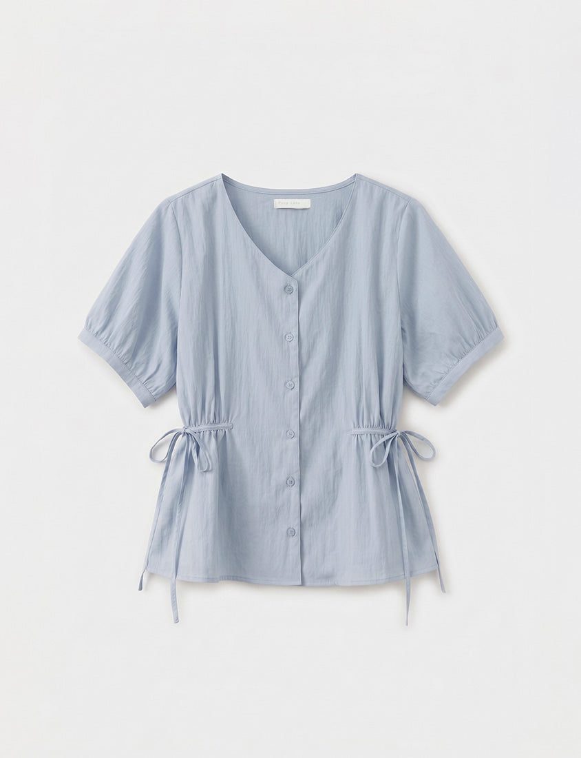 V-Neck Button Front Tie Waist Plus Size Top