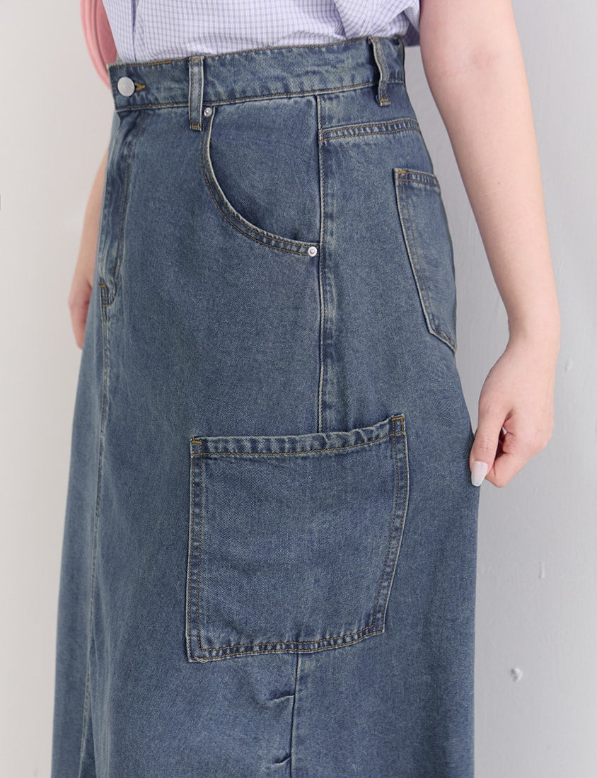 Cooling Lyocell Silky Denim Utility Plus Size Maxi Skirt