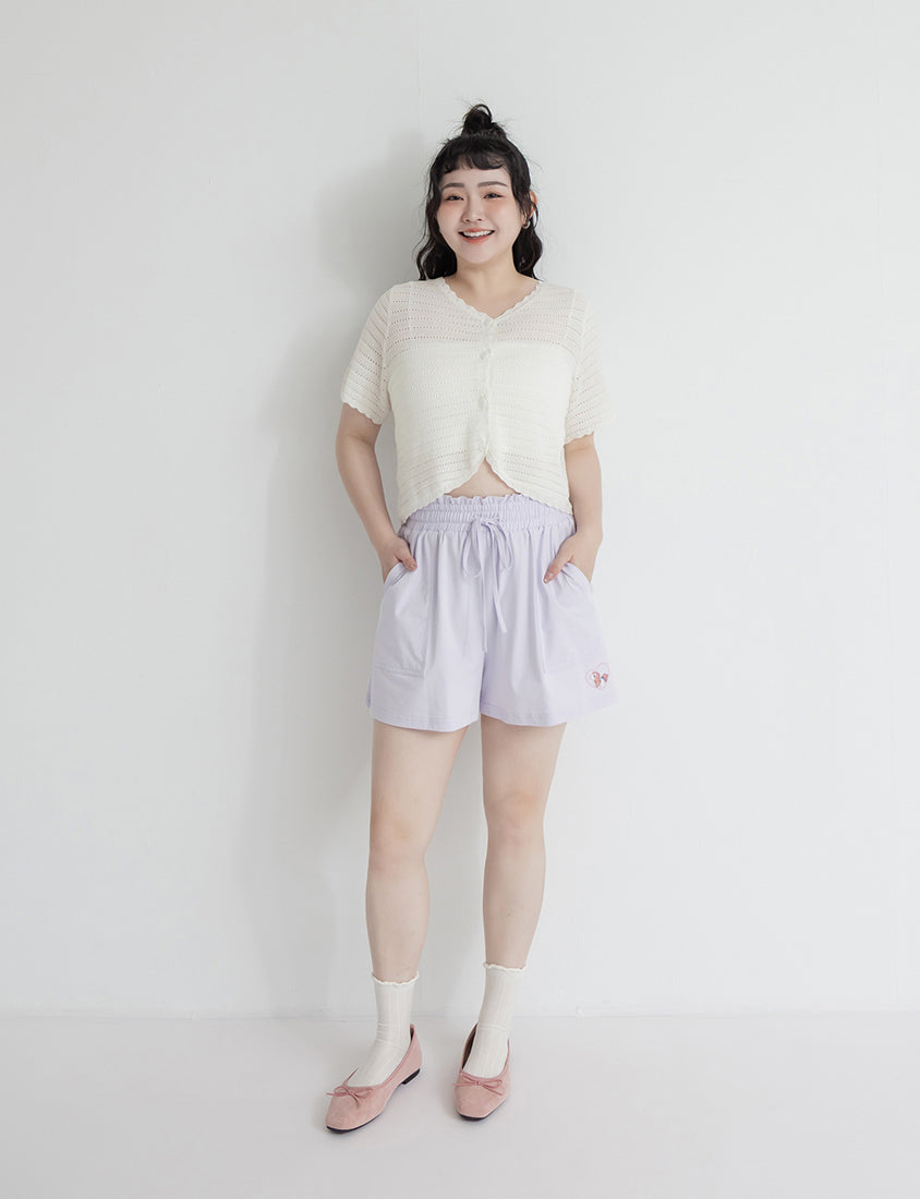 Cute Frill Trim Cutout Cropped Knit Plus Size Cardigan