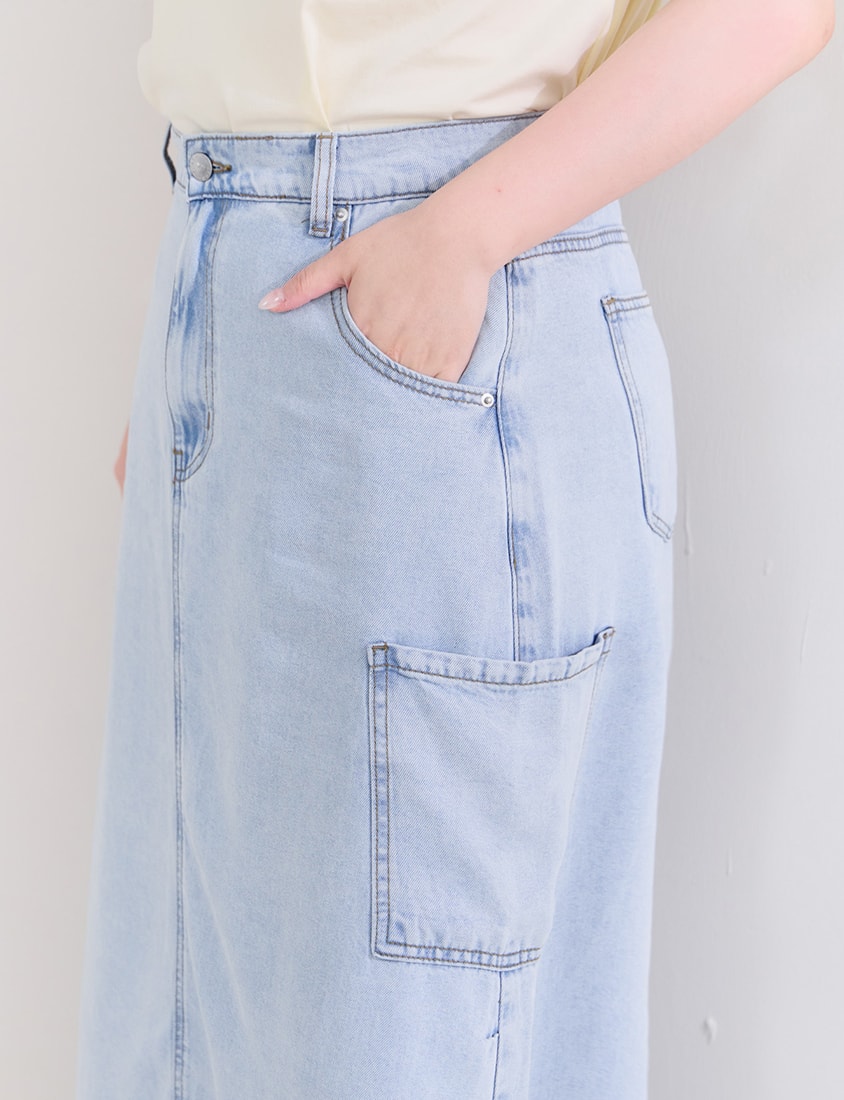 Cooling Lyocell Silky Denim Utility Plus Size Maxi Skirt