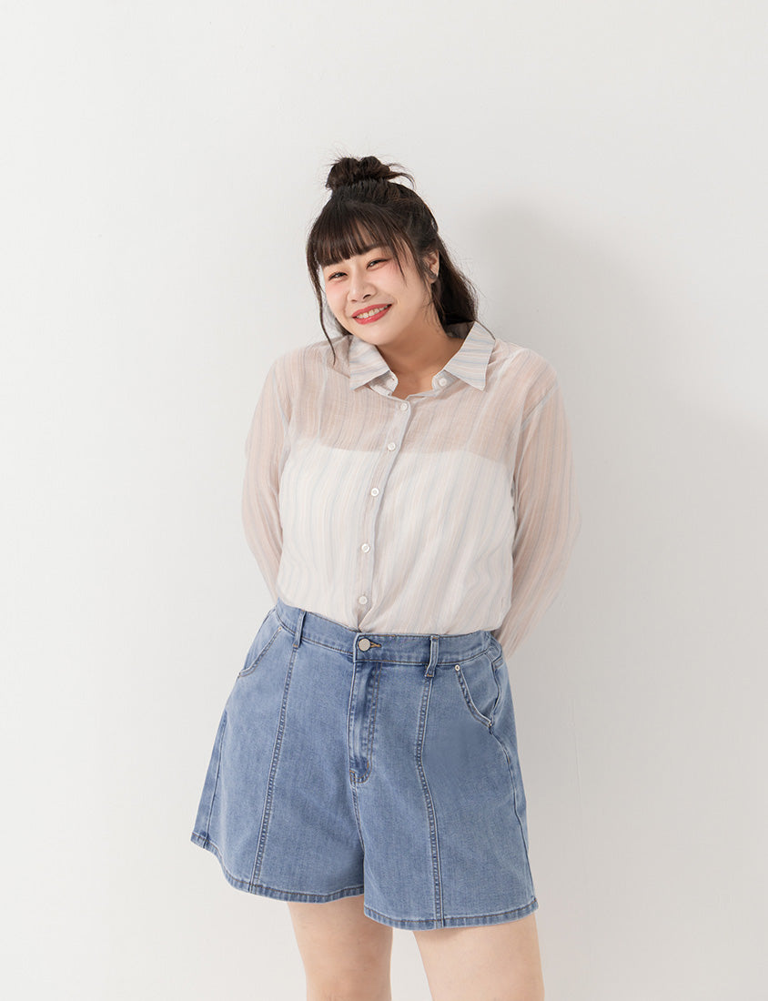 Apple-Shaped Friendly! Perfect Fit Slim Fit A-Line Plus Size Denim Shorts