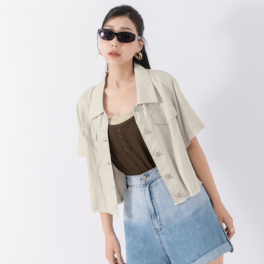 MUA! Cool Touch Lyocell Twill Cropped Plus Size Jacket