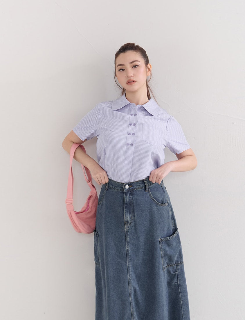 Japanese Style Double-Breasted Plaid Plus Size Shirt