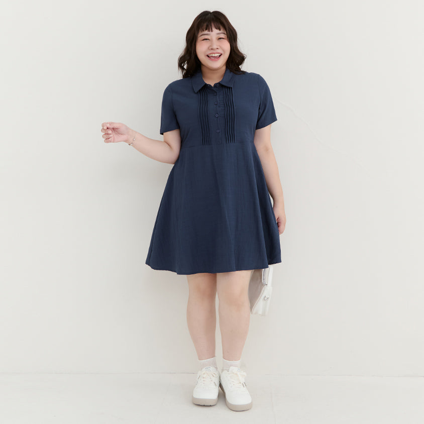 Casual Skin-Friendly Pleated Plus Size Mini Dress