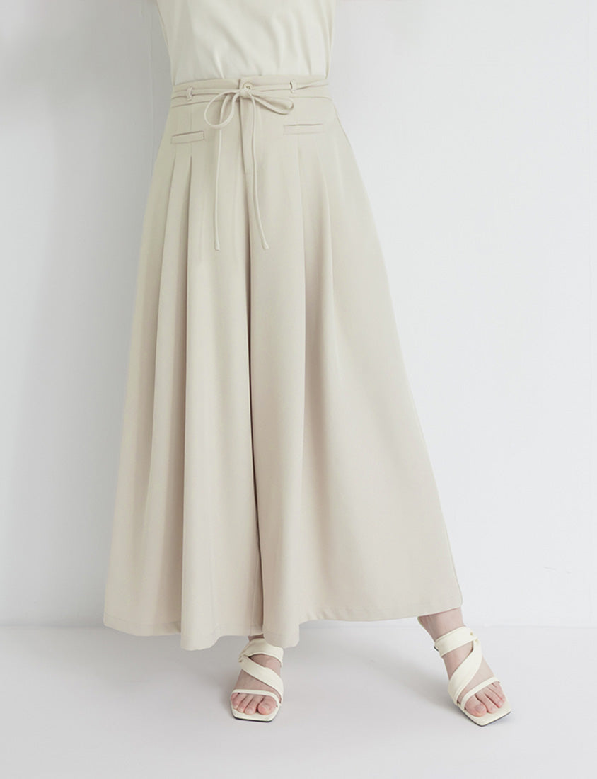 MISS. Pleated Cropped Plus Size Wide Leg Pants (With Waist Tie)
