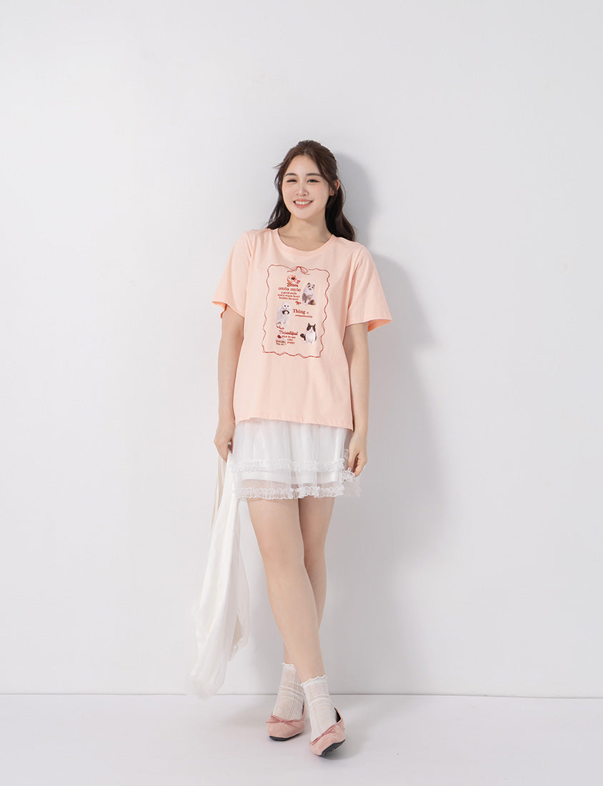 Cute Cat Print Oversized Plus Size Tee