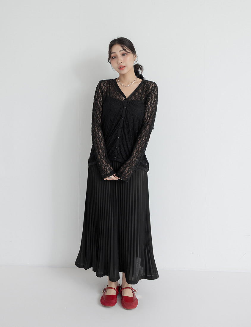 Elegant Flowy Elastic Waist Pleated Plus Size Maxi Skirt