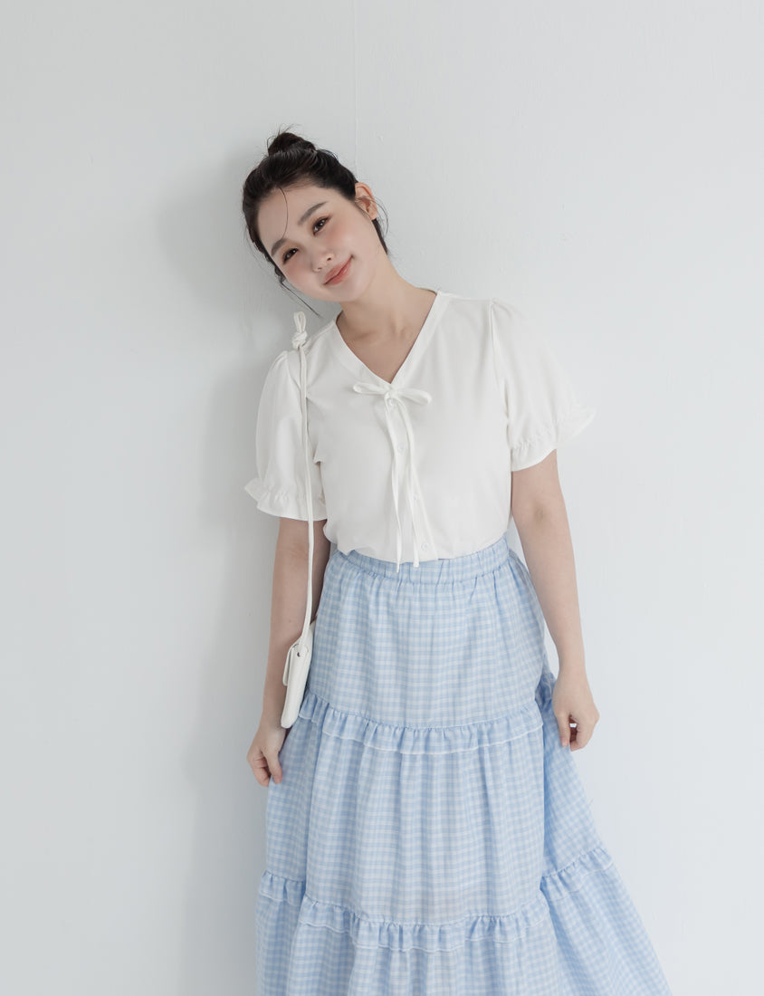 Cooling Tencel Silky Denim-Like Puff Sleeve Plus Size Shirt