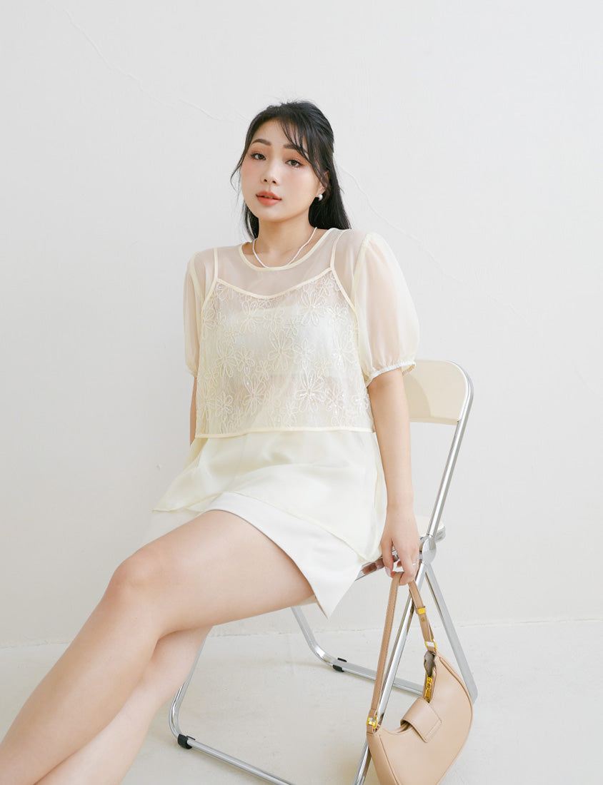 MISS. Sheer Lace Floral Plus Size Strap Cami