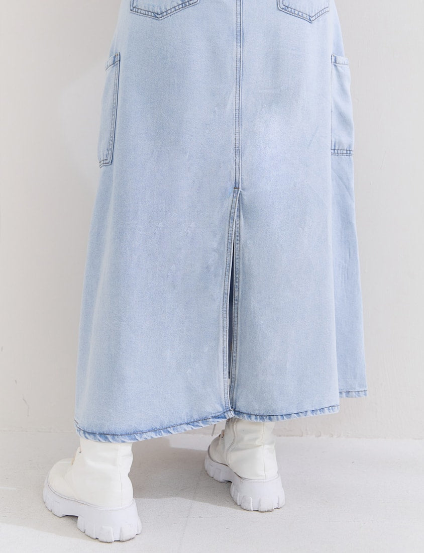 Cooling Lyocell Silky Denim Utility Plus Size Maxi Skirt