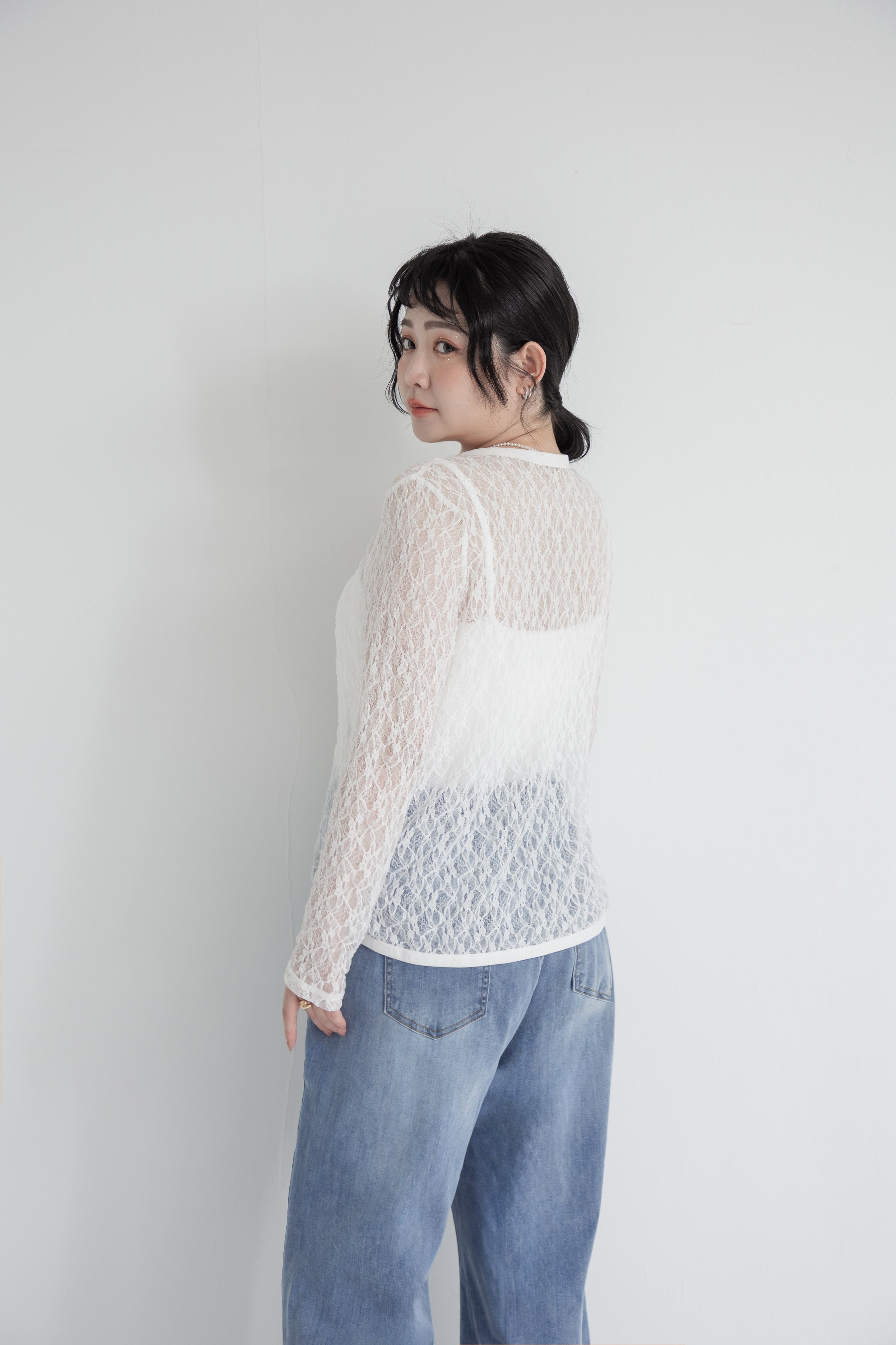MISS. Fairy Lace Hollow Cut Button-Up Plus Size Cardigan