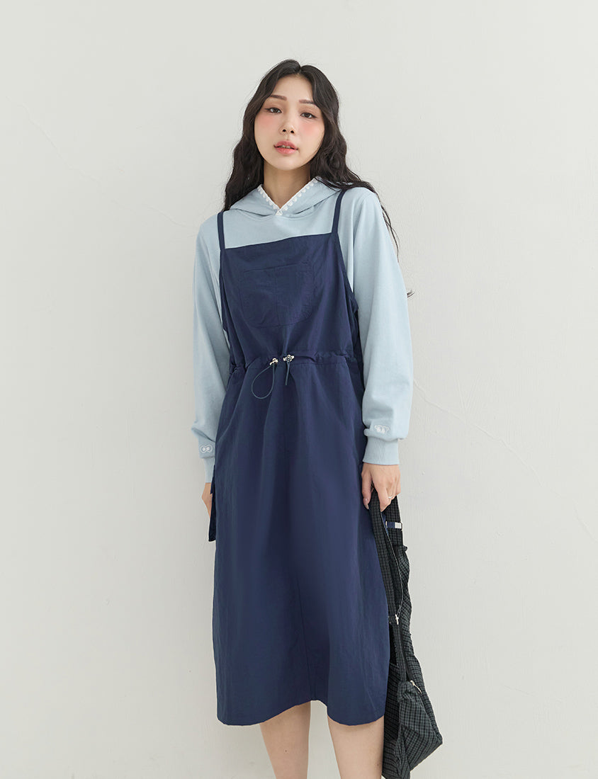 Vintage Utility Adjustable Strap Plus Size Maxi Dress