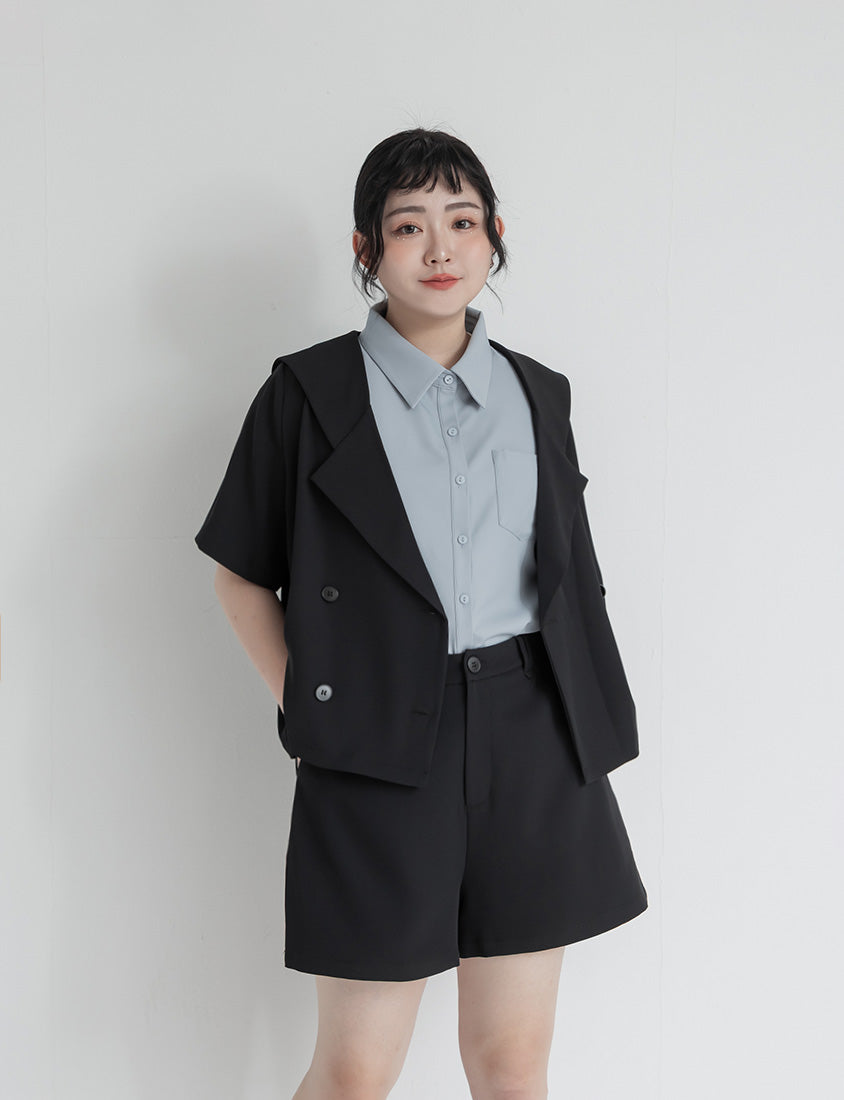 MISS. Silky Cooling Sailor Collar Plus Size Blazer