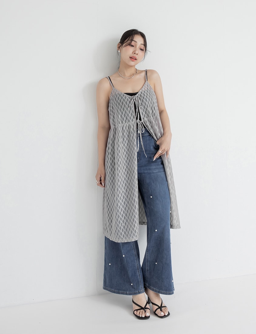 MISS. 2-Way Diamond Pattern Tie Plus Size Long Vest