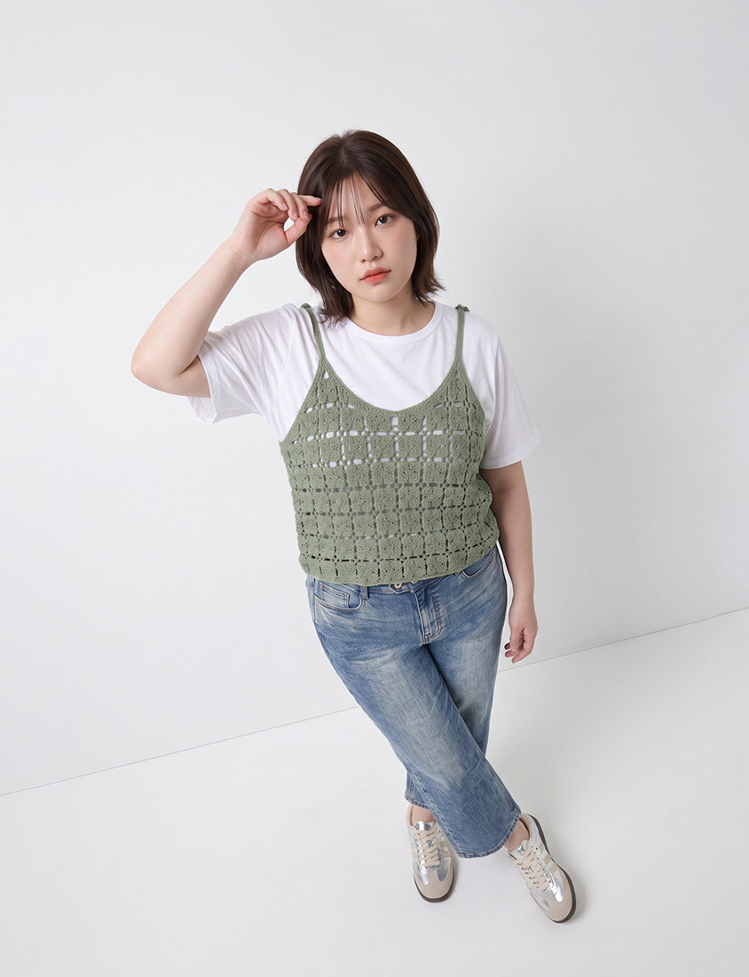 Japanese-Inspired Crochet Grid Plus Size  Vest