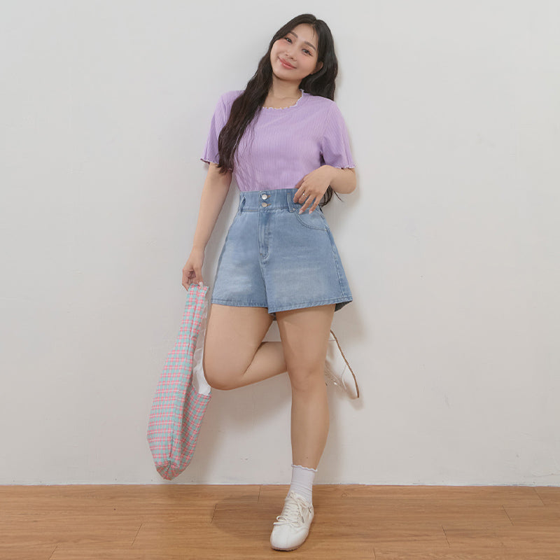 High Waist Hip-Lifting Stitch Plus Size Denim Shorts