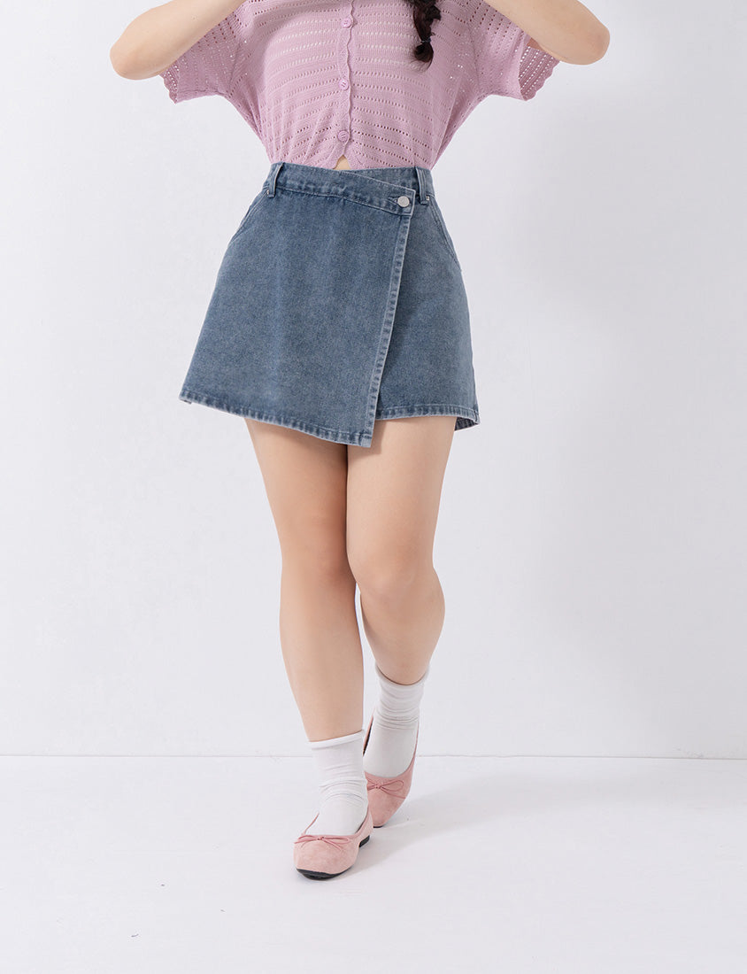 Slim Fit A-Line Wrap Plus Size Denim Skort