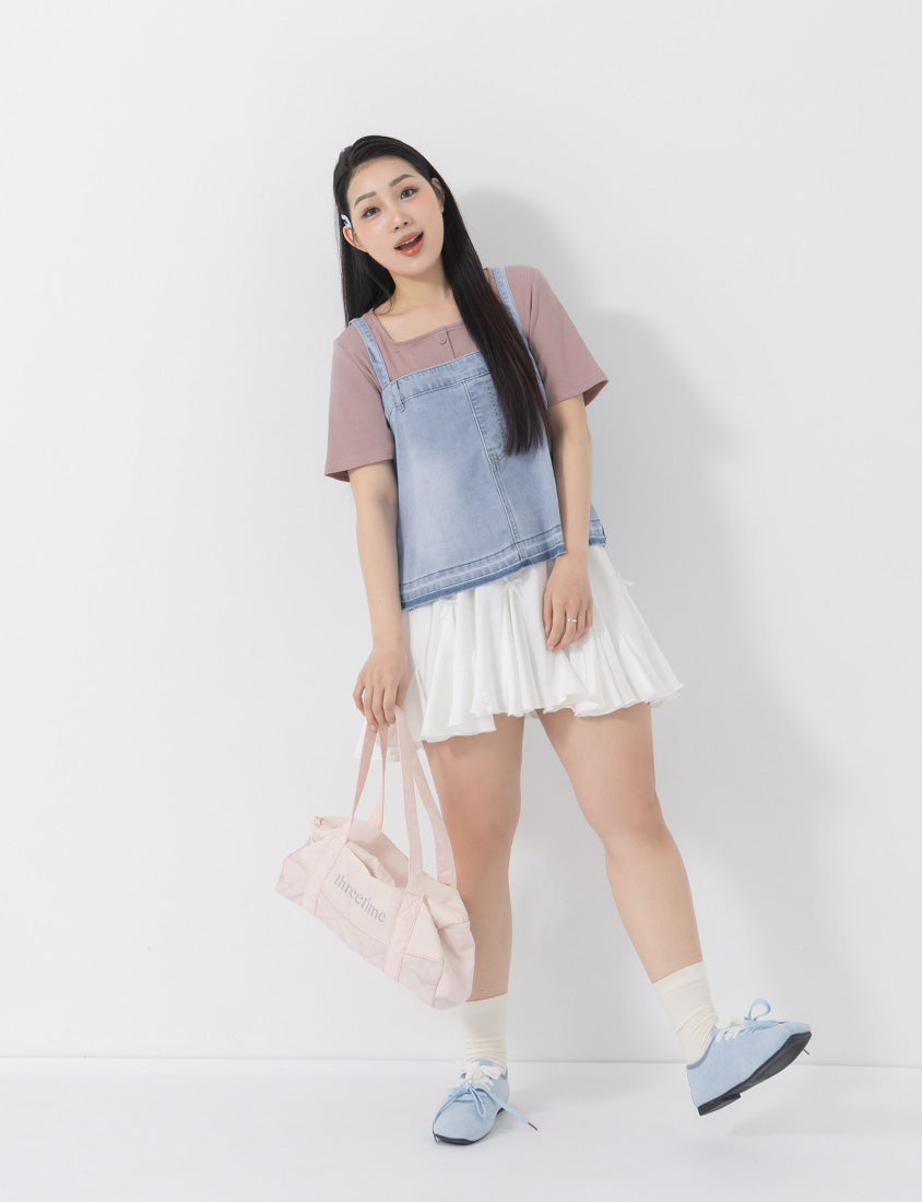 Tencel Ribbed Faux Button Square Neck Plus Size Top