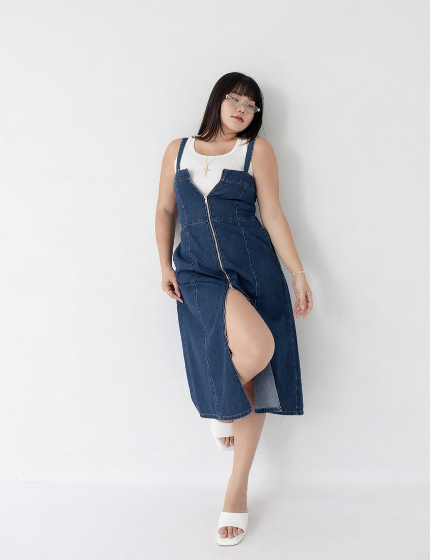 MUA! Sexy Denim Zipper Plus Size Cami Dress