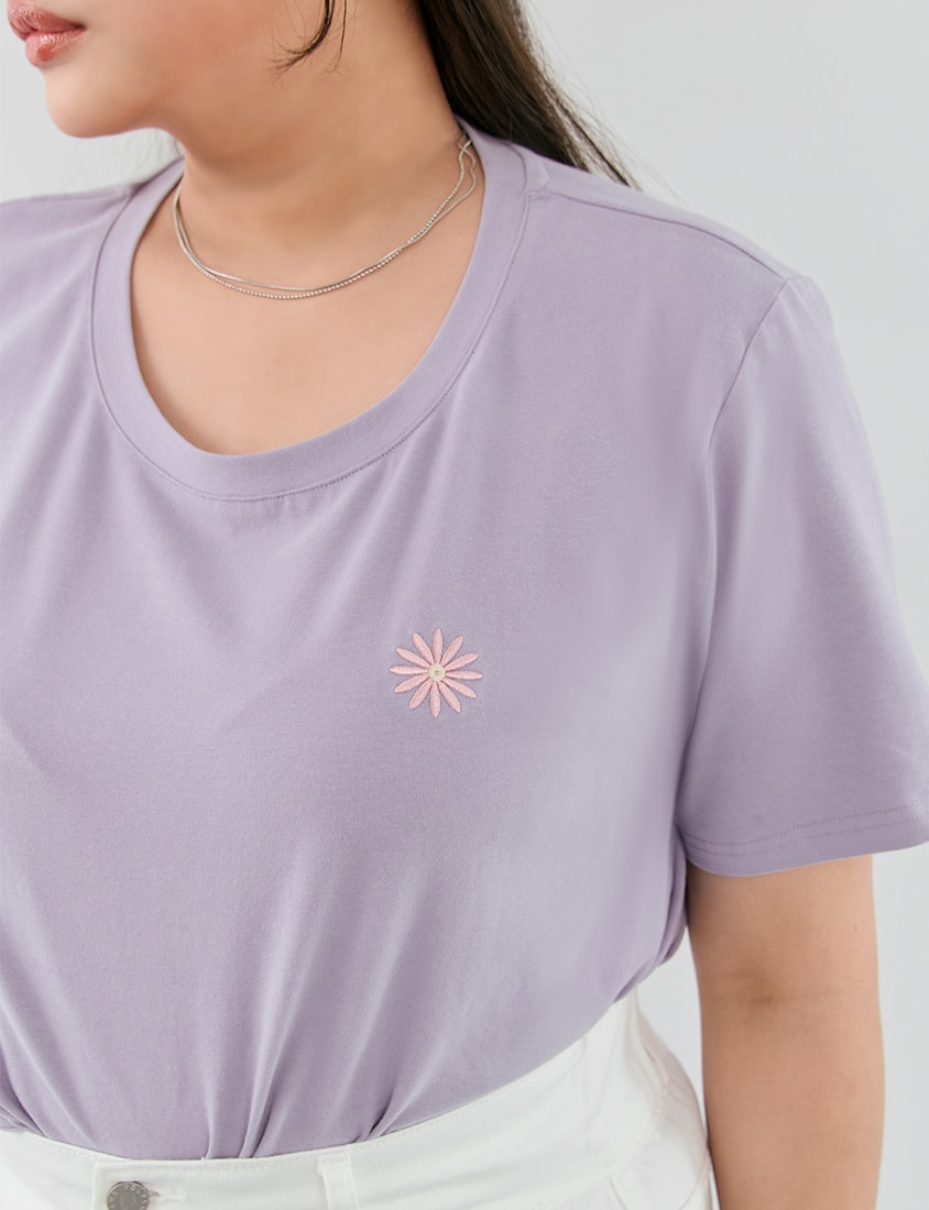 Heavyweight Floral Embroidery Plus Size Crewneck Tee
