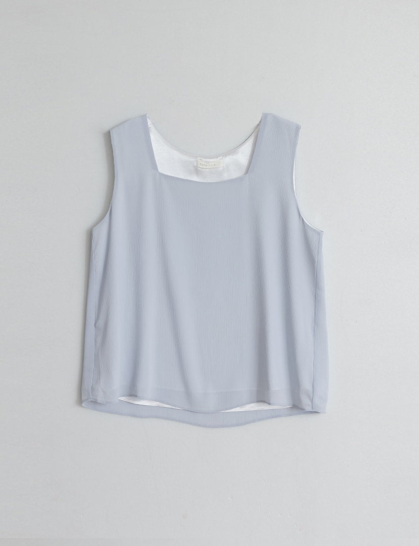 MISS. Textured Crinkle Chiffon Square Neck Plus Size Tank Top