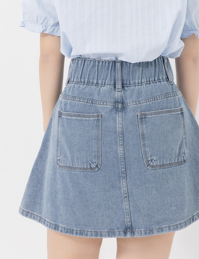 Ultra High Waist Tummy Flattering Plus Size A-Line Denim Skirt