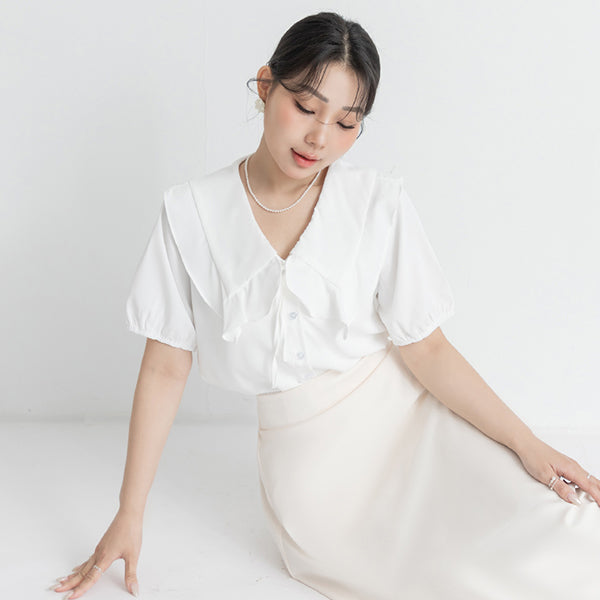 MISS. Ruffle Collar Chiffon Plus Size Shirt