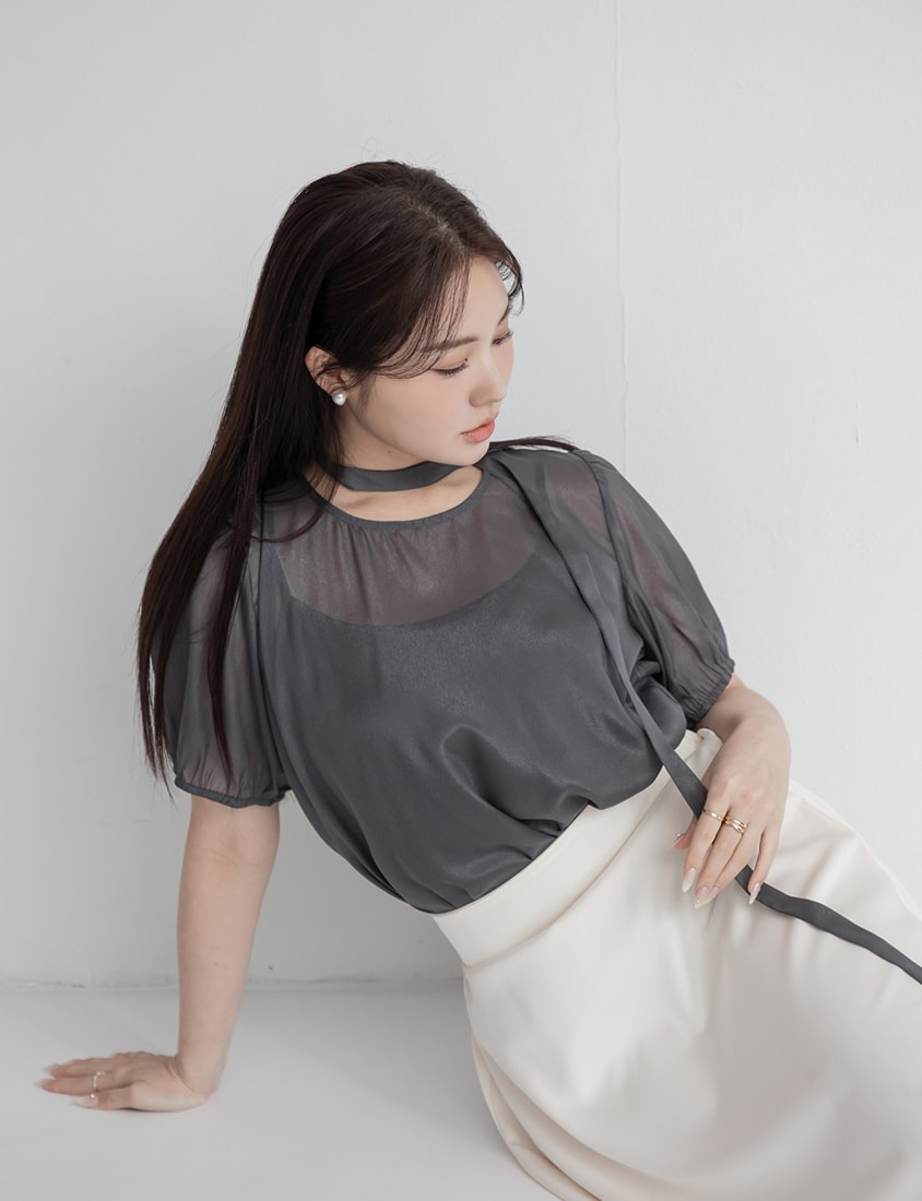 MISS. Elegant Two-Piece Sheer Plus Size Top (With Tie)