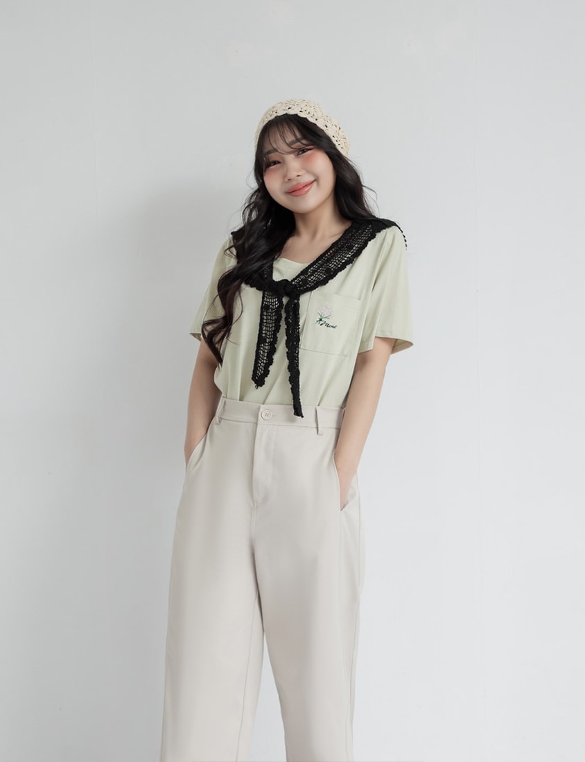 Silky Cool Floral Embroidery Plus Size Tee